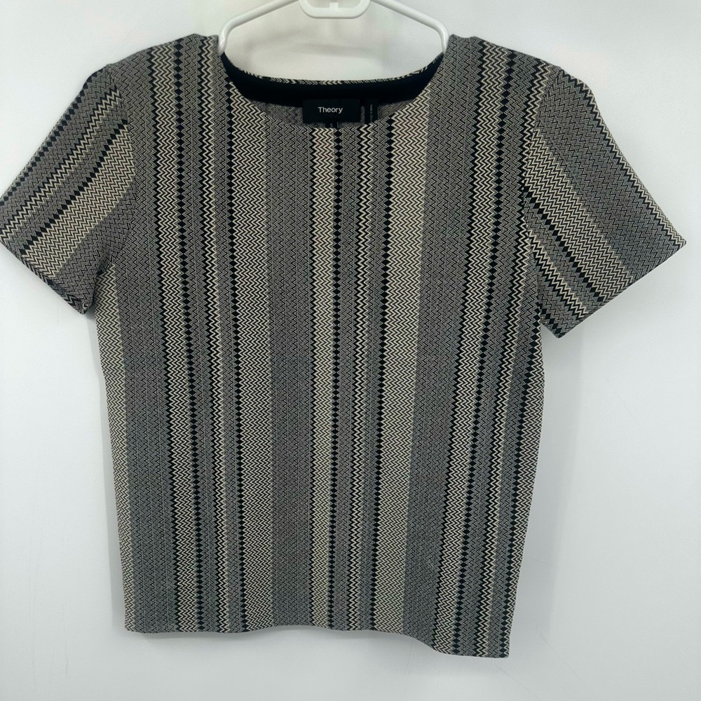 *Theory Black Cream Print Short Sleeve Top Womens Small | D393